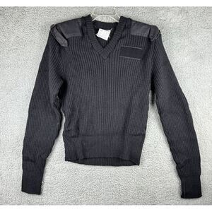 VTG Stars and Stripes Military Woolover Sweater Black XL Elbow Patch V Neck‎